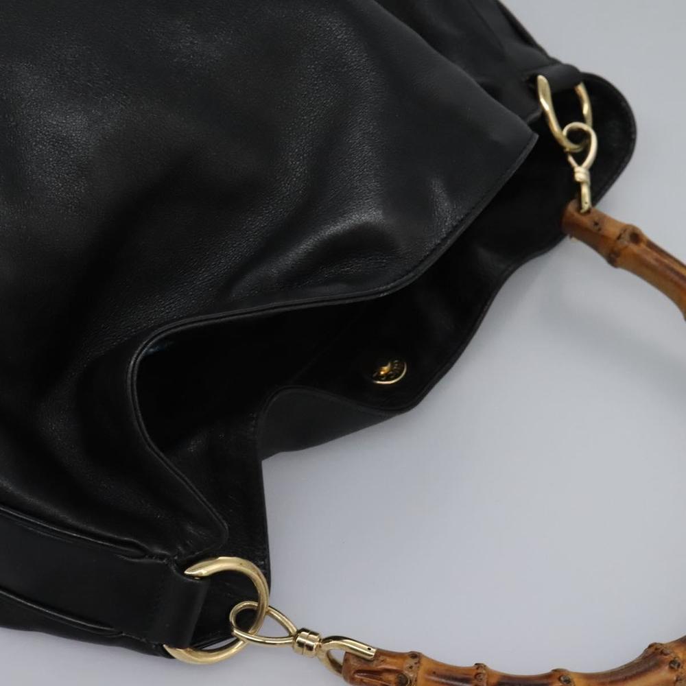 GUCCI Bamboo Hand Bag Leather 2way Black Gold 001 1014 1577 0 Auth nb190 - Picture 6 of 16